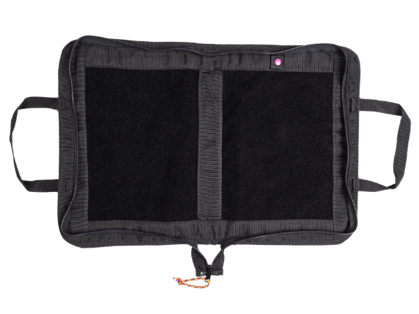 Inside felt sides of the fidget folder visible when unzipped and opened up.