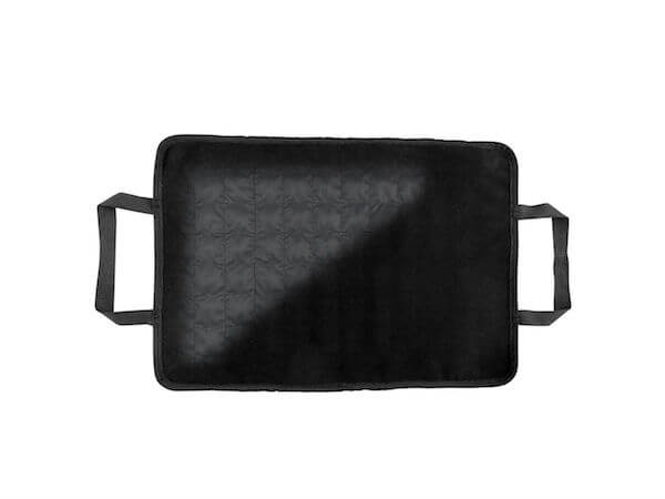 Black weighed sensory product unzippled and layed out. 