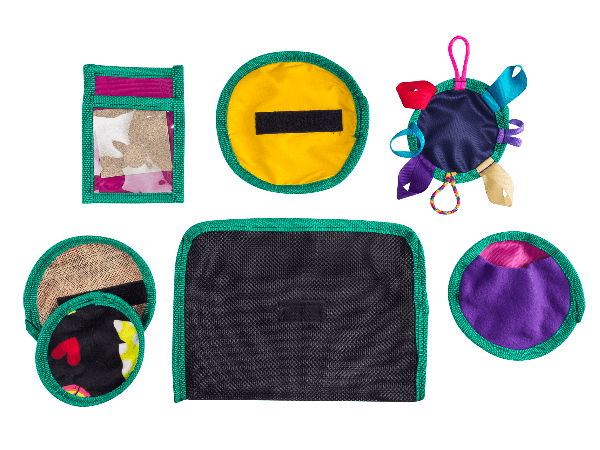 Collection of colorful tactile sensory toys